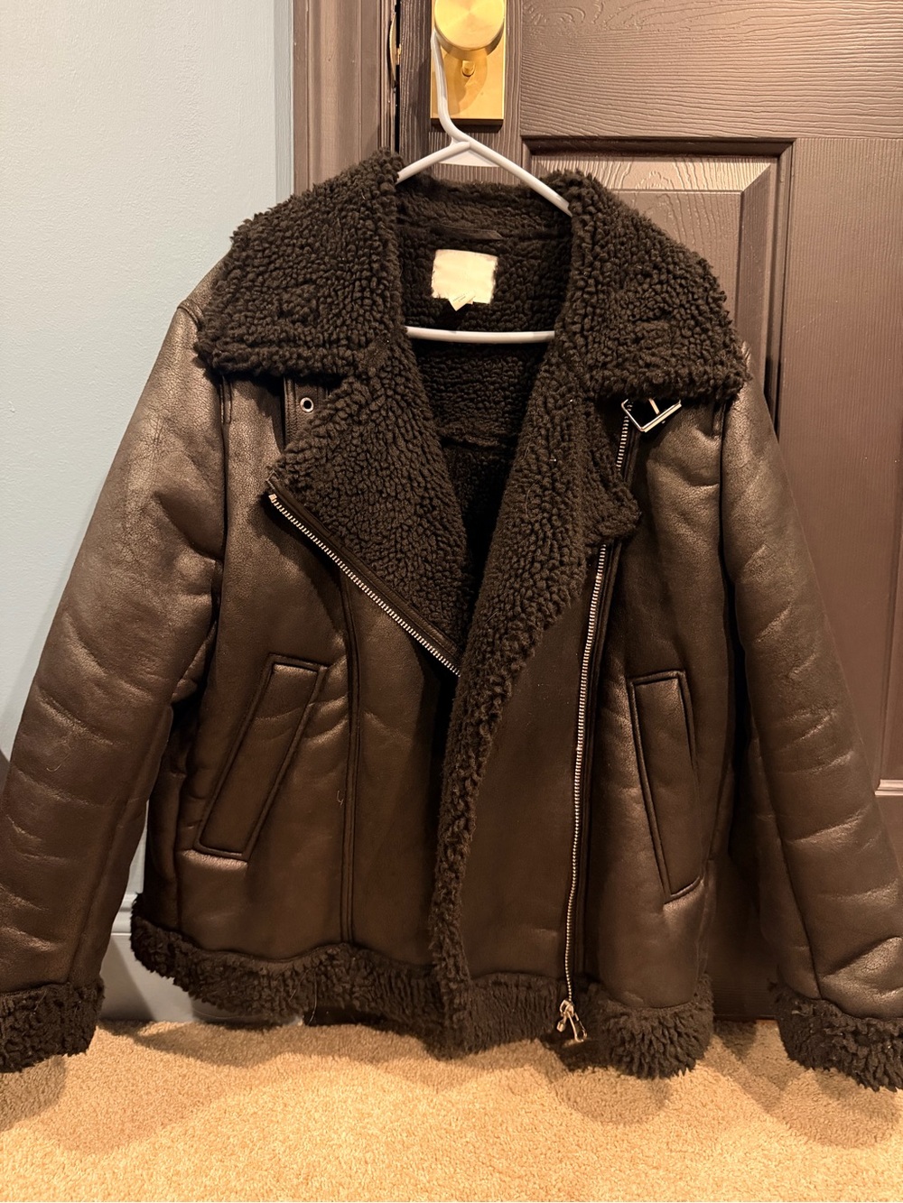 H&M Black Faux Shearling Moto Jacket